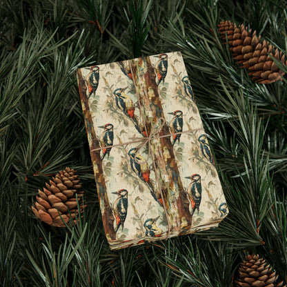 Bird Gift Wrap Roll with Binoculars and Feathers, Wrapping Paper for Nature Walkers and Bird Watchers #29