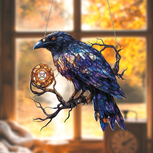 Raven Acrylic Window Hanging, Crow Decor, Acrylic Bird Window Hangings Art Decoration, Gift for dad, Bird lovers, House decor