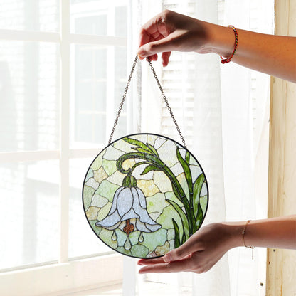 White Bell Flower Stained Glass Suncatcher Floral Window Hanging Gift for Moms and Garden Lovers