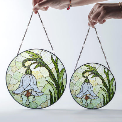 White Bell Flower Stained Glass Suncatcher Floral Window Hanging Gift for Moms and Garden Lovers