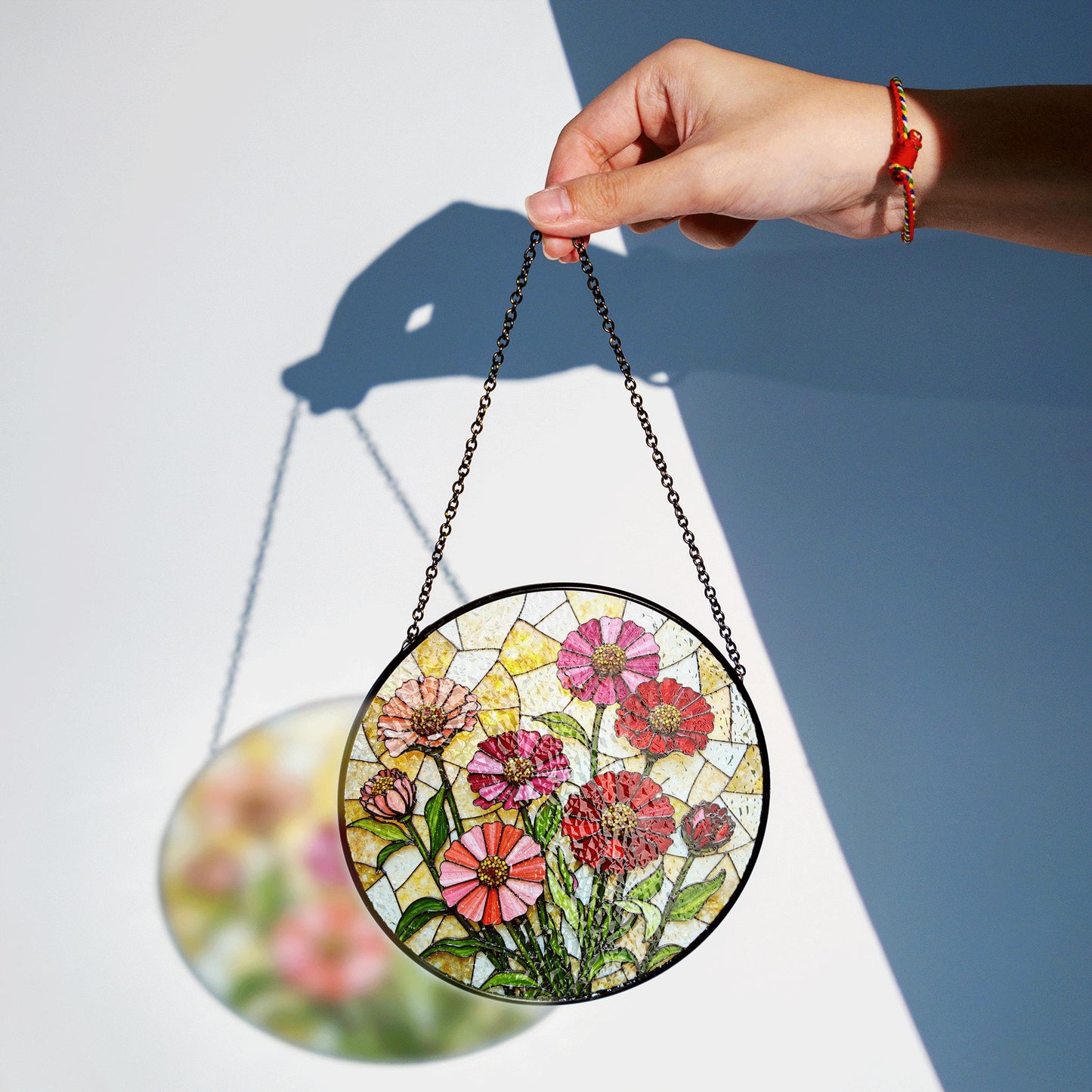 Pink Red Wildflowers Suncatcher Stained Glass Window Decor Gift for Mom Mother Birthday Garden Lover