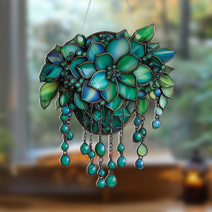 Hanging Succulent Pot Window Decor with Crystals, Green Plant Window Art, Boho Nature Room Accent, Housewarming Gift for Plant Lovers