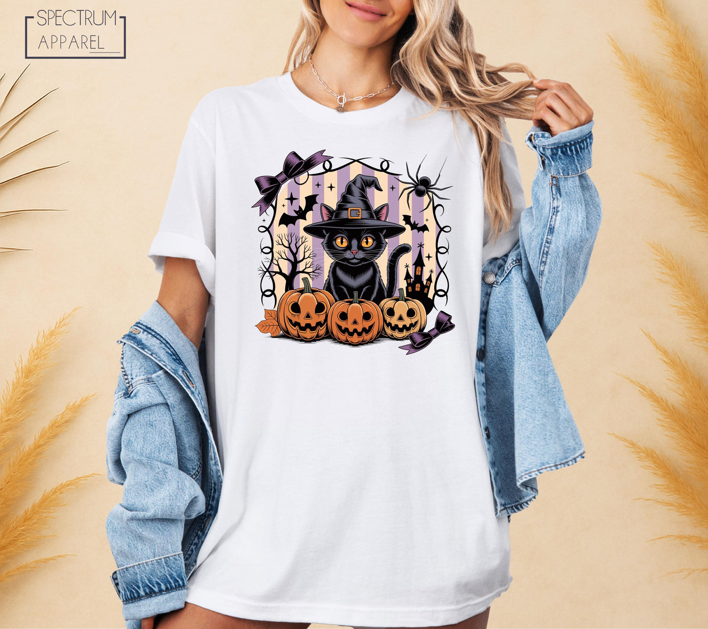 Halloween Black Cat T-Shirt, Spooky Witch Cat Shirt, Cute Pumpkin Cat October T-Shirt, Halloween Bat Fall Tee, Haunted House Autumn T-Shirt