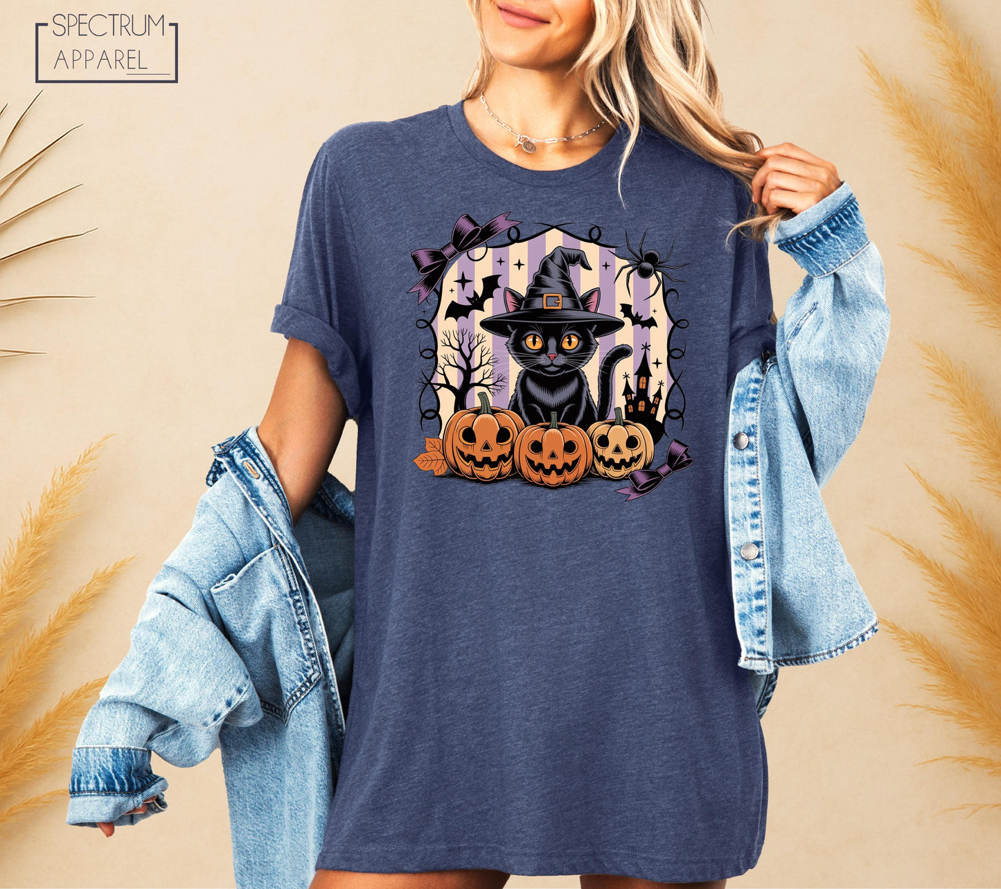 Halloween Black Cat T-Shirt, Spooky Witch Cat Shirt, Cute Pumpkin Cat October T-Shirt, Halloween Bat Fall Tee, Haunted House Autumn T-Shirt