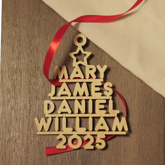 Custom Family Name Wooden Christmas Tree Ornament: Laser-Cut Keepsake