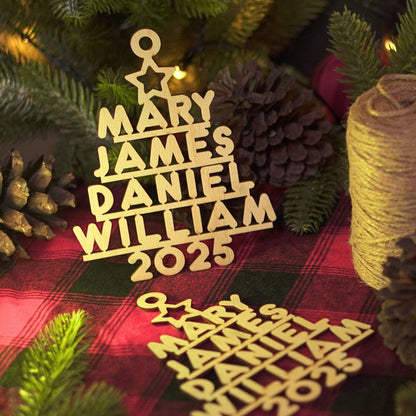 Custom Family Name Wooden Christmas Tree Ornament: Laser-Cut Keepsake