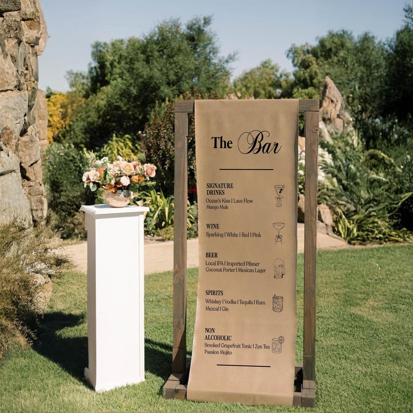 Fabric Bar Sign, Wedding Bar Menu, Custom Bar Sign, Bar Sign, Signature Cocktails Sign, Minimalist Bar, His and Hers Wedding Bar Sign