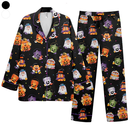 Halloween Pajama Set for Women,Witchy Pumpkin Pajamas,Halloween Sleepwear,Casual Comfy Short Sleeve Top&Shorts Set,Halloween Gift For Family