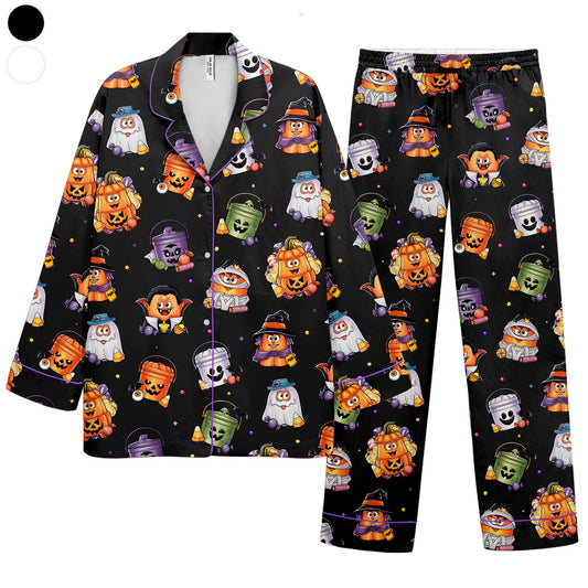 Halloween Pajama Set for Women,Witchy Pumpkin Pajamas,Halloween Sleepwear,Casual Comfy Short Sleeve Top&Shorts Set,Halloween Gift For Family