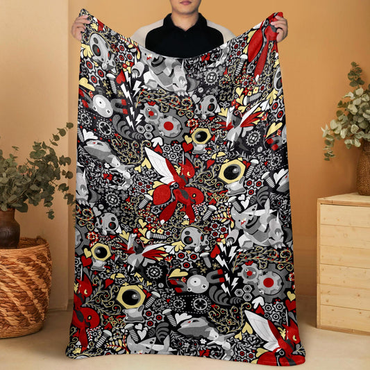 Scizor and Aggron Fleece Blanket, Throw Blanket for Kids and Adults, Soft Cozy Bed Blanket, Cool Bedding Gift, Scizor Blanket Gifts