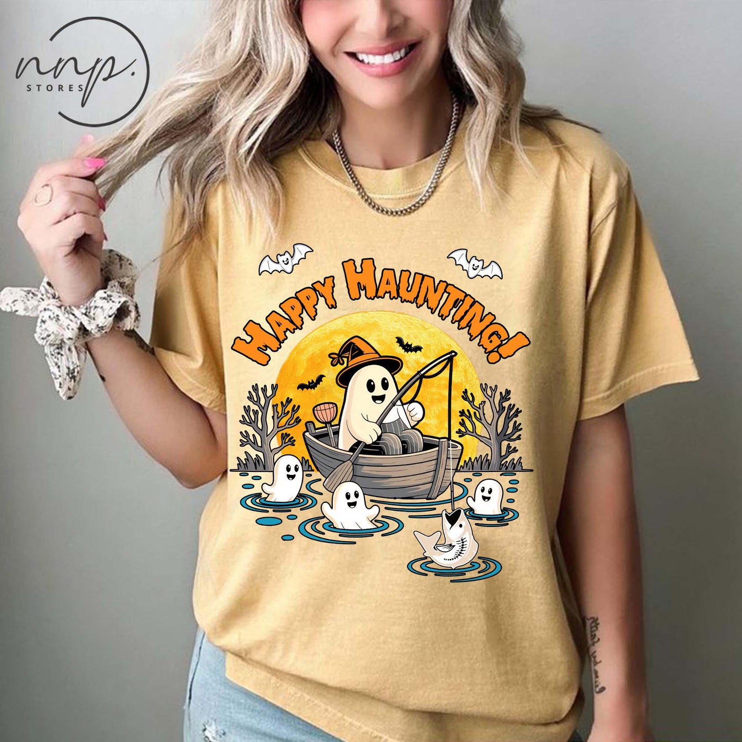 Comfort Colors® Happy Haunting Fishing Halloween Shirt, Fishing Lover Reel Scared Shirt, Funny Ghost Fisherman shirt,Spooky Fall Fishing tee