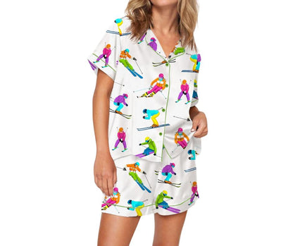 Skiing Life Satin Pajama Set For Women  Pajamas Set