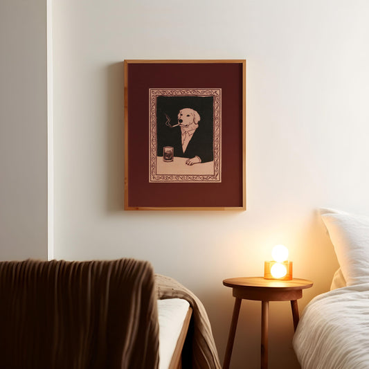 Sophisticated Golden Retriever Poster Funny Dog Print Vintage Beverage Poster Bar Wall Decor Retro Beer Poster for Man Cave Drawing Wall Art