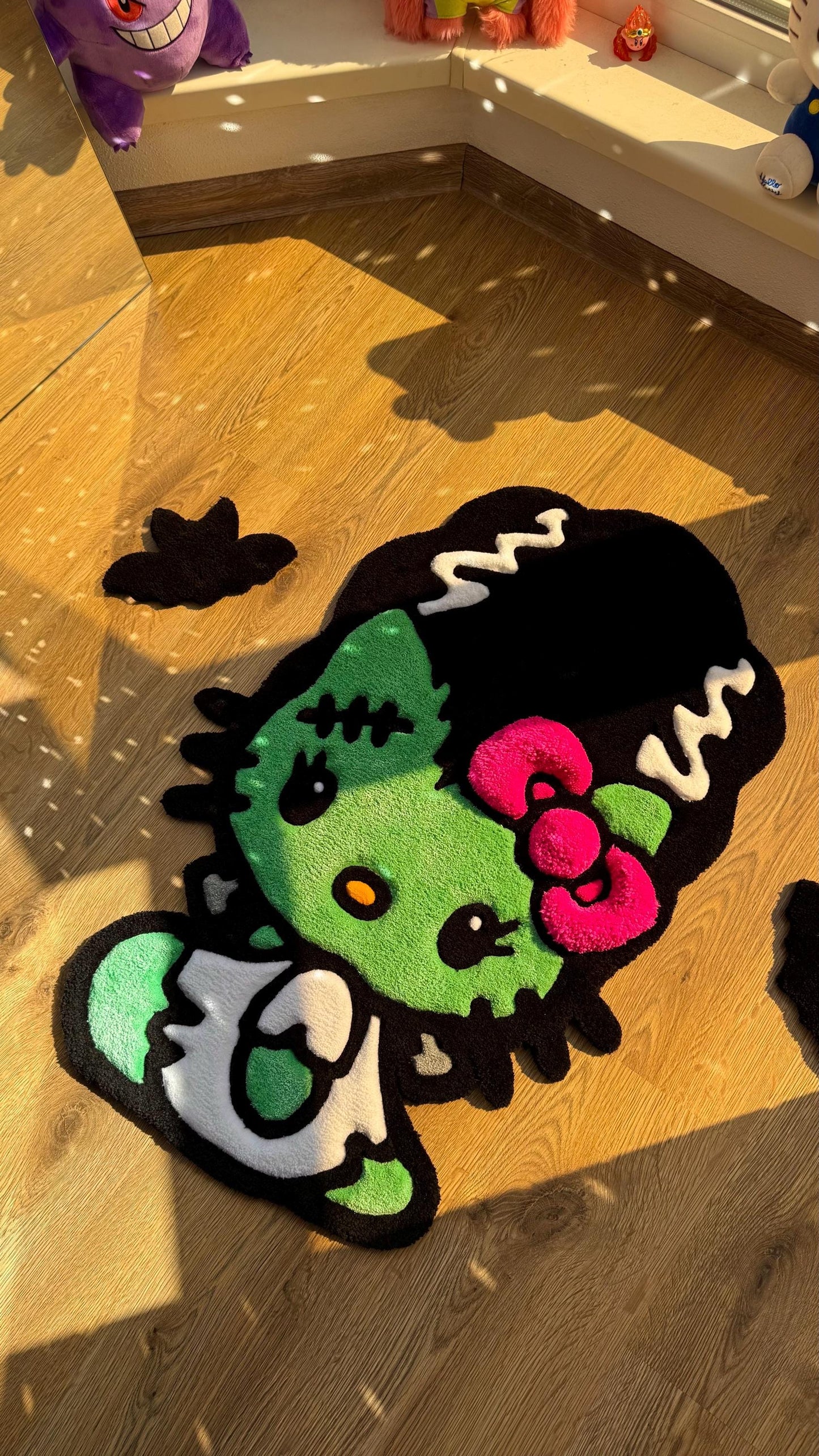 Frankenstein Kitty Halloween Rug – Custom Tufted Spooky Cute Carpet, Fluffy Kawaii Monster Decor for Anime Fans and Halloween Lovers