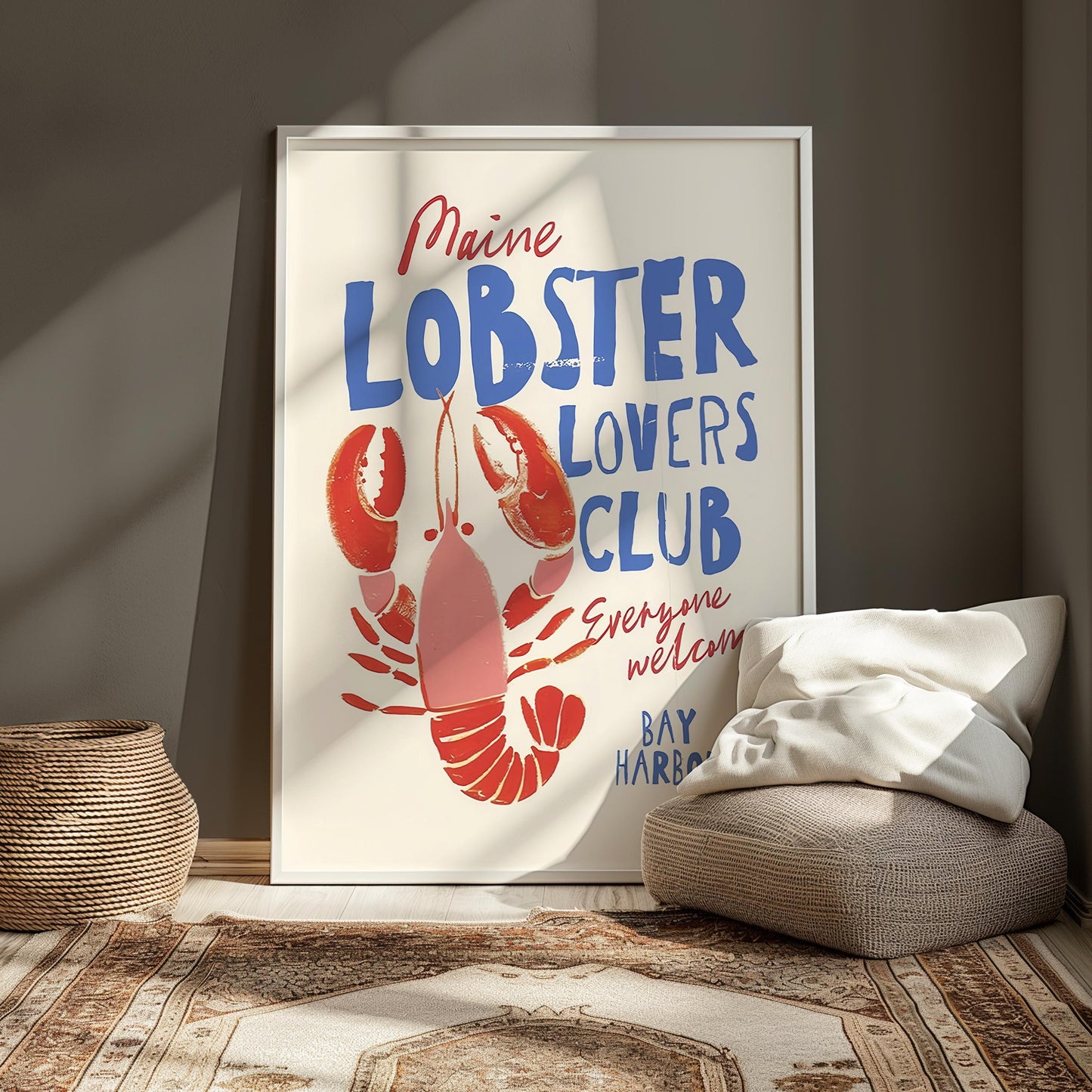 Lobster Watercolor Print: Coastal Beach House Wall Art