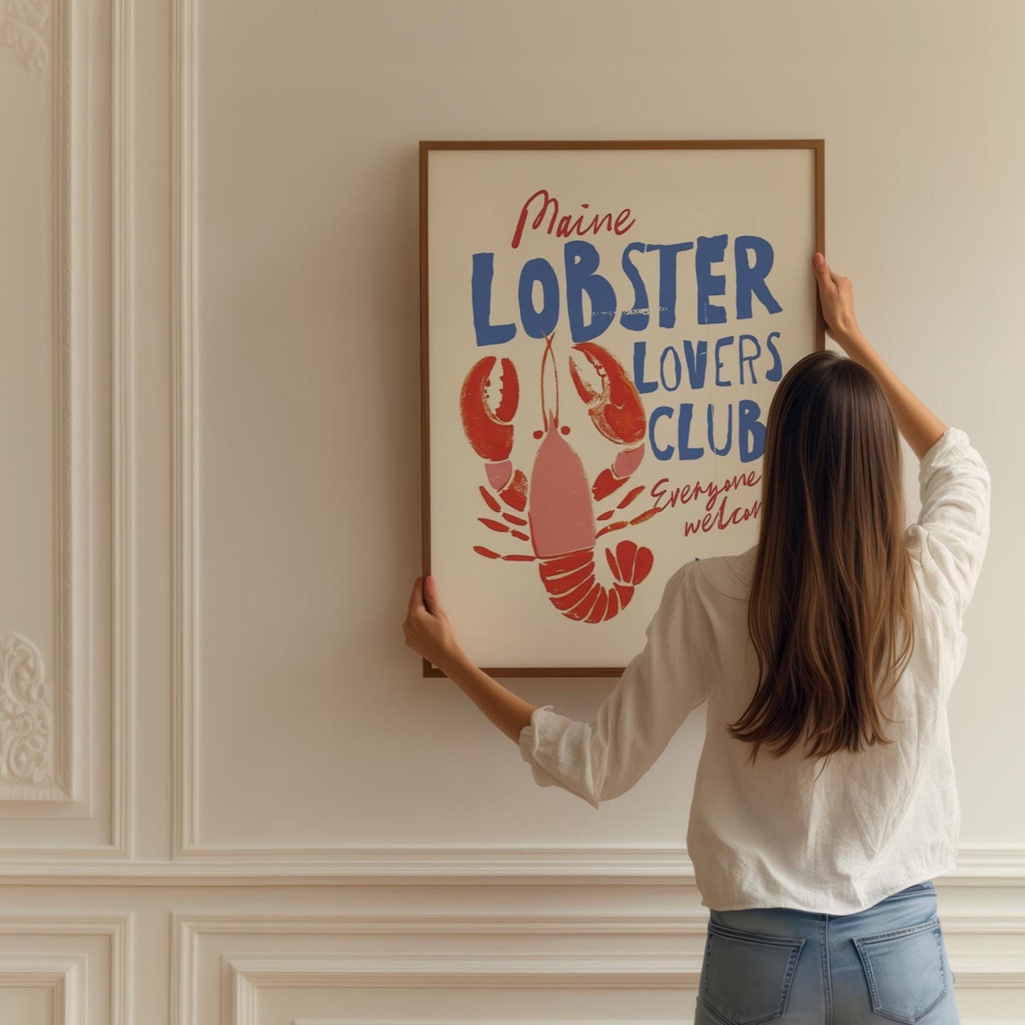 Lobster Watercolor Print: Coastal Beach House Wall Art