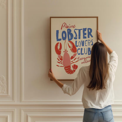 Lobster Watercolor Print: Coastal Beach House Wall Art