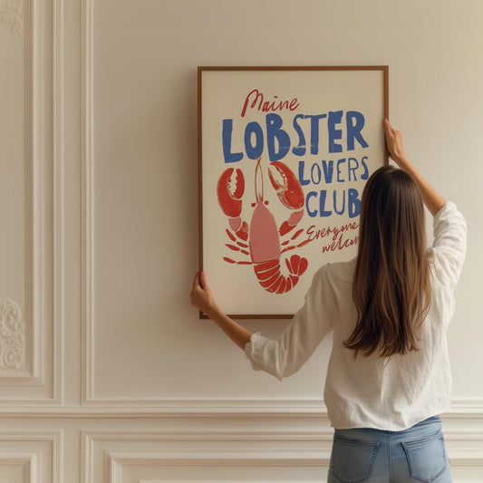 Lobster Watercolor Print: Coastal Beach House Wall Art