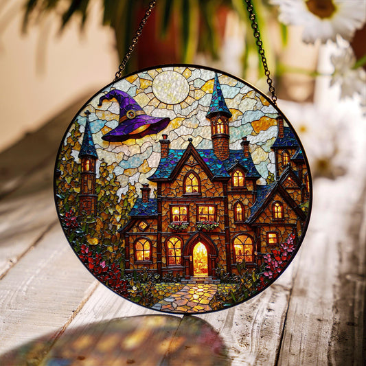 Enchanted haunted house suncatcher Halloween window hanging gift for witch lovers or spooky home decor