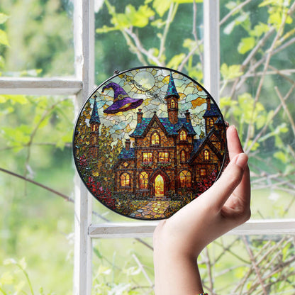 Enchanted haunted house suncatcher Halloween window hanging gift for witch lovers or spooky home decor