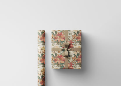 Floral Christmas Wrapping Paper Roll, Watercolor Poinsettia Design for Winter Holiday Gift Wrapping #4