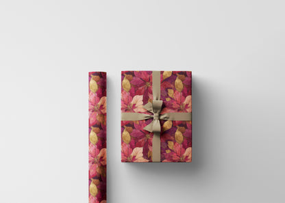 Winter Floral Wrapping Paper Roll, Watercolor Poinsettia Christmas Gift Wrap for Elegant Holiday Presents #7