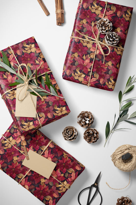 Poinsettia Wrapping Paper Roll, Premium Watercolor Floral Design for Christmas Gift Packaging and Winter Decor #6