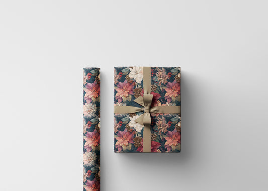 Holiday Wrapping Paper Roll, Watercolor Poinsettia Floral Design for Christmas and Seasonal Gift Wrap #10