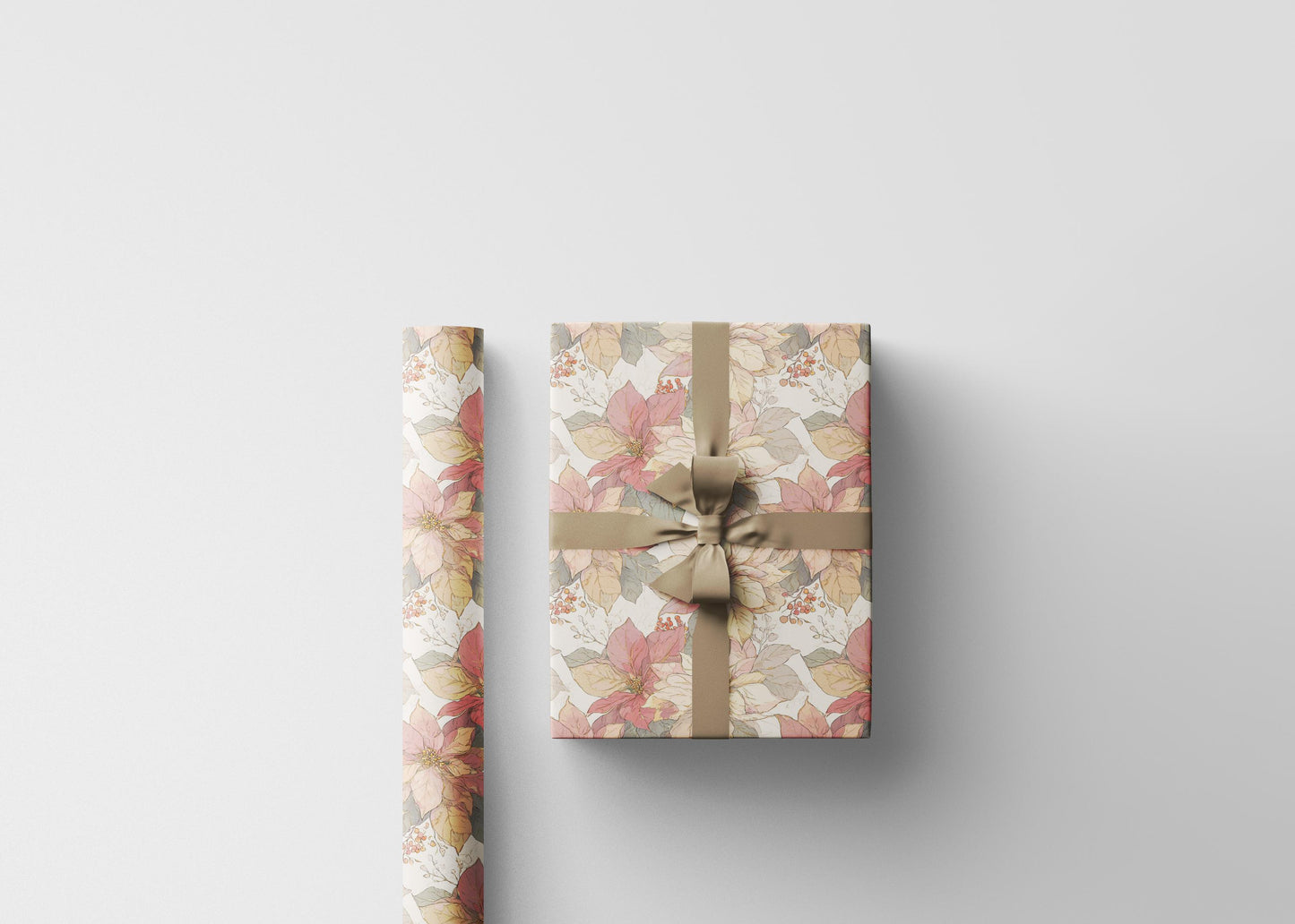 Christmas Poinsettia Wrapping Paper Roll, Elegant Watercolor Gift Wrap for Winter Holiday Gifts #21