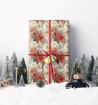 Winter Botanical Wrapping Paper Roll, Watercolor Poinsettia Christmas Design for Seasonal Gift Wrap #15