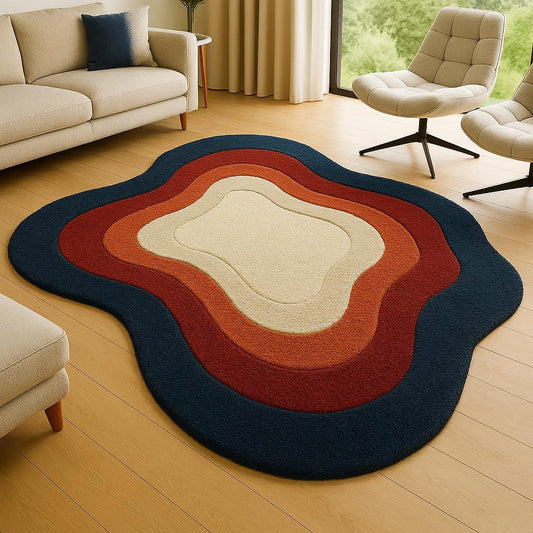Hand-Tufted Flowing Hues Wool Rug: Irregular Modern Design