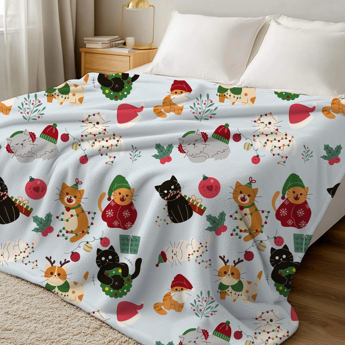Christmas Cat Blanket for Cat Lovers, Cozy Fuzzy Throw Blanket, Cat Themed Gift, Cat Mom or Dad, Pet Owner Gift by HarborIslandDecor
