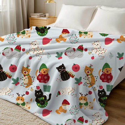 Christmas Cat Blanket for Cat Lovers, Cozy Fuzzy Throw Blanket, Cat Themed Gift, Cat Mom or Dad, Pet Owner Gift by HarborIslandDecor