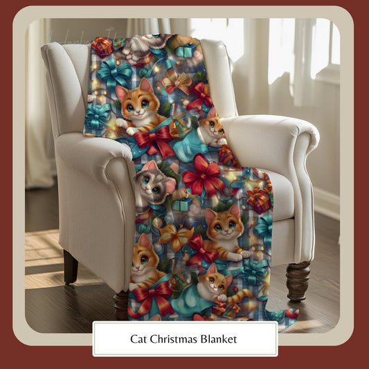 HarborIslandDecor: Cat Christmas Blanket for Cat Lovers, Cozy Fuzzy Throw Blanket, Cath Themed Gift, Gift for Reader, Cat Mom or Dad