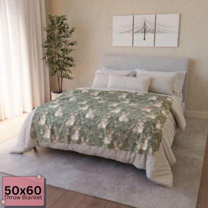 Floral Cute Bunny Sherpa Blanket - Soft Floral Throw for Kids & Adults - Cozy Rabbit Blanket - Nursery Decor Gift by Harbor Island Decor