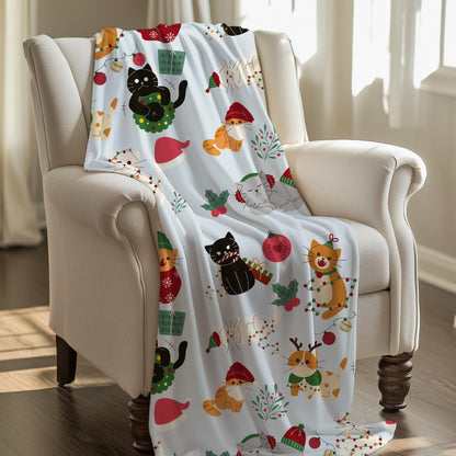 Christmas Cat Blanket for Cat Lovers, Cozy Fuzzy Throw Blanket, Cat Themed Gift, Cat Mom or Dad, Pet Owner Gift by HarborIslandDecor