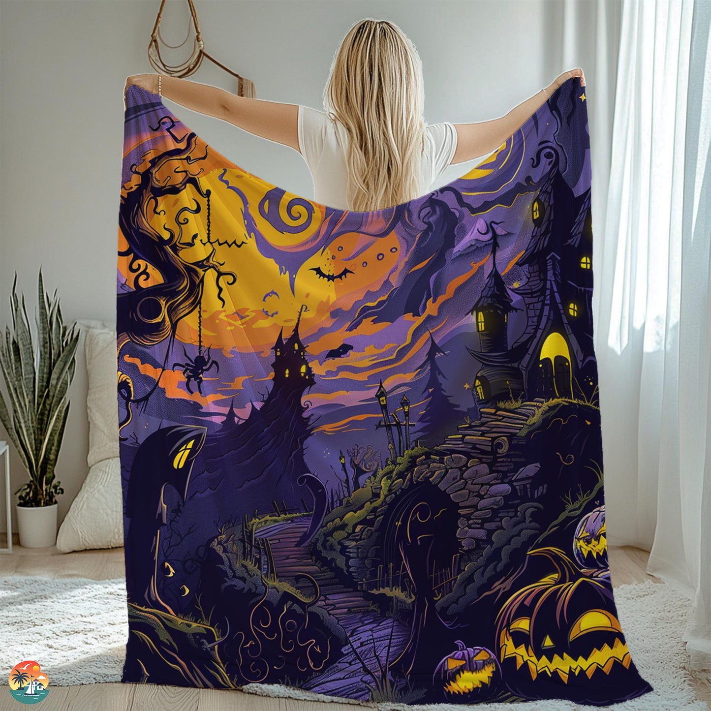 Cozy Pumpkin Blanket, Dark Academia Decorative Blanket, Spooky Season Blankets, Gothic Blanket, Cute Fall Blanket by Harbor Island Decor