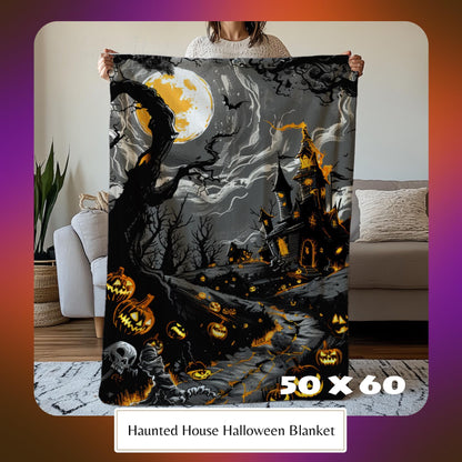 Halloween Blanket, Halloween Witches Salem, Spooky Season Blankets, Dark Academia Blanket, Cozy Fall Pumpkin Blanket by Harbor Island Decor