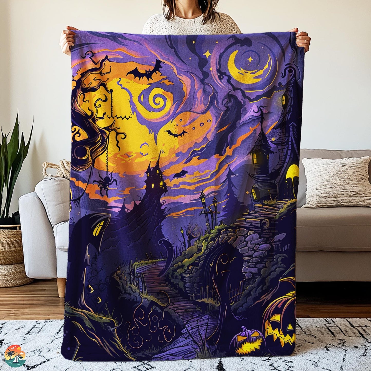 Cozy Pumpkin Blanket, Dark Academia Decorative Blanket, Spooky Season Blankets, Gothic Blanket, Cute Fall Blanket by Harbor Island Decor