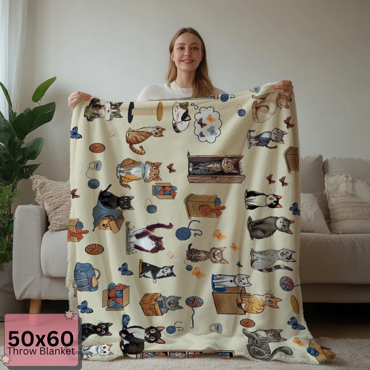 Personalized Blanket for Cat Lovers, Sherpa Throw Blanket, Cat Themed Gift, Gift for Reader, Cat Mom or Dad, Funny Pet Owner Gift