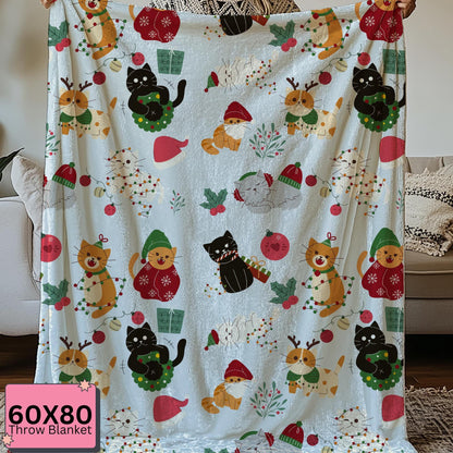 Christmas Cat Blanket for Cat Lovers, Cozy Fuzzy Throw Blanket, Cat Themed Gift, Cat Mom or Dad, Pet Owner Gift by HarborIslandDecor