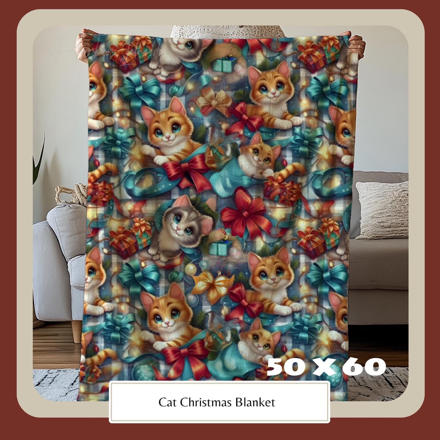 HarborIslandDecor: Cat Christmas Blanket for Cat Lovers, Cozy Fuzzy Throw Blanket, Cath Themed Gift, Gift for Reader, Cat Mom or Dad