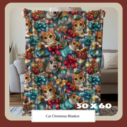 HarborIslandDecor: Cat Christmas Blanket for Cat Lovers, Cozy Fuzzy Throw Blanket, Cath Themed Gift, Gift for Reader, Cat Mom or Dad