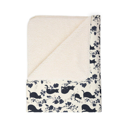 Floral Black Cat Sherpa Blanket - Soft Cozy Throw for Kids & Adults - Home Decor - Cute Cate Blanket Gift by Harbor Island Decor