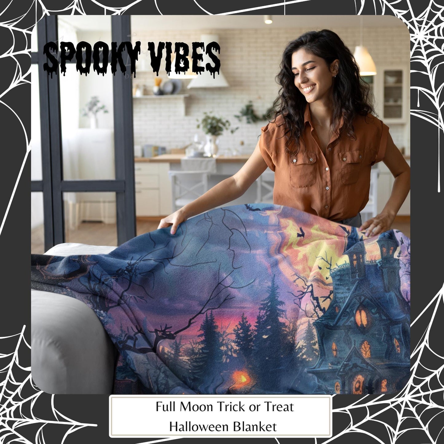 Halloween Blanket, Plush Fall Spooky Throw, Cute Goth Halloween Decor, Halloween Lover Gift, Halloween Home Decor by Harbor Island Decor