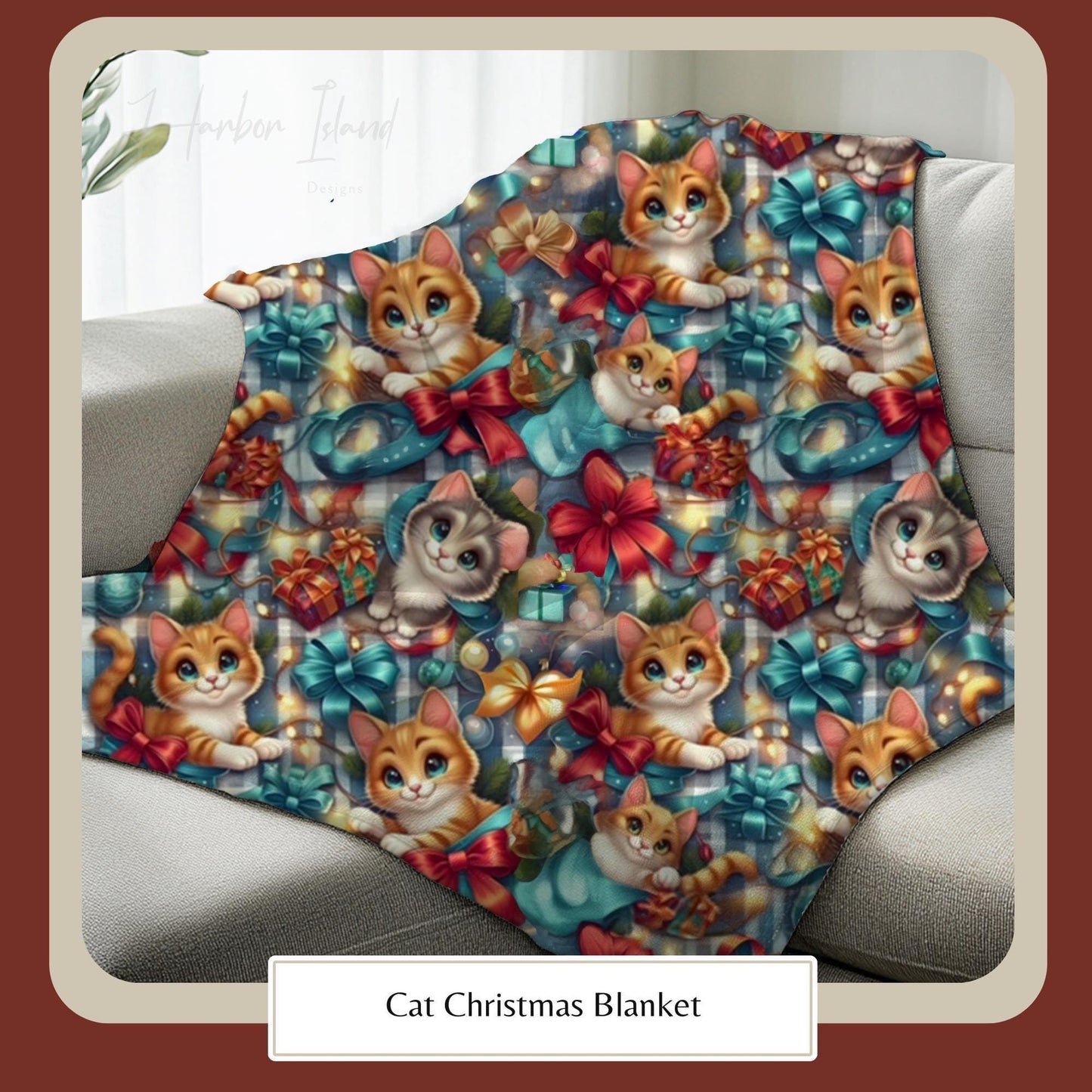 HarborIslandDecor: Cat Christmas Blanket for Cat Lovers, Cozy Fuzzy Throw Blanket, Cath Themed Gift, Gift for Reader, Cat Mom or Dad