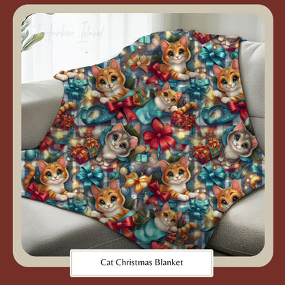 HarborIslandDecor: Cat Christmas Blanket for Cat Lovers, Cozy Fuzzy Throw Blanket, Cath Themed Gift, Gift for Reader, Cat Mom or Dad