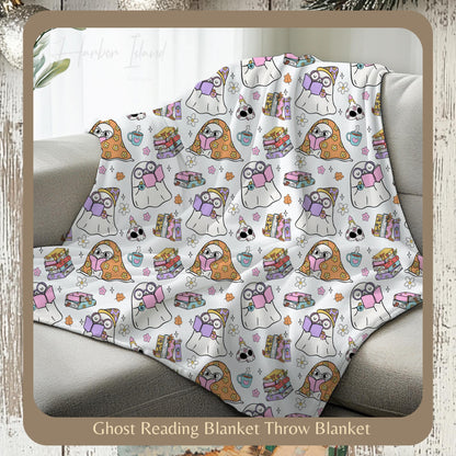Retro Ghost Reading Books, Halloween Blanket, Cute Ghost Reading, Halloween Boo School, Librarian Halloween Gift by HarborIslandDecor