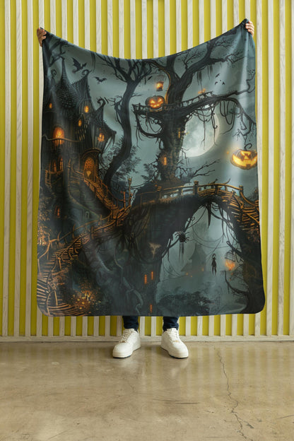 Halloween Throw Blanket Decor, Soft Blanket, Spooky Halloween Decor, Cozy Holiday Custom Fall Party Gifts, Beautiful Gothic Horror Print
