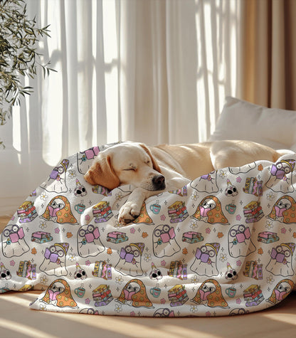 Retro Ghost Reading Books, Halloween Blanket, Cute Ghost Reading, Halloween Boo School, Librarian Halloween Gift by HarborIslandDecor